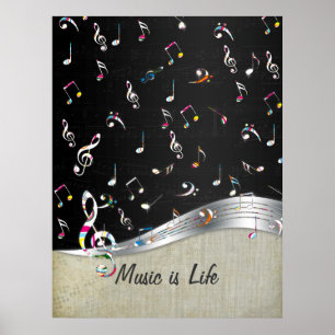Awesome cool "Music is Life" colourful music notes Poster