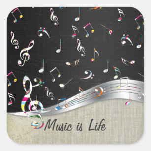 Awesome cool "Music is Life" colourful music notes Square Sticker