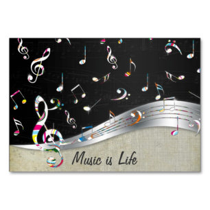 Awesome cool "Music is Life" colourful music notes Table Number