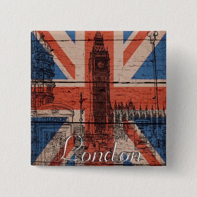 Awesome cool trendy old wood grunge U.k. flag 2 Inch Square Button (Front)