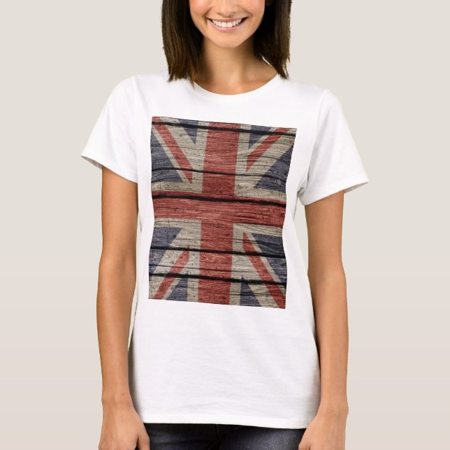 Awesome cool trendy old wood grunge U.k. flag T-Shirt (Front)