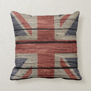 Awesome cool trendy old wood grunge U.k. Flag Throw Pillow