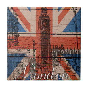 Awesome cool trendy old wood grunge U.k. flag Tile