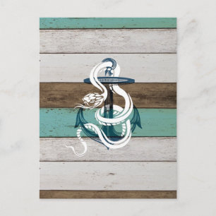 Awesome cool vintage blue anchor white snake postcard