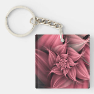 Awesome Coral Pink Flower Fractal Keychain