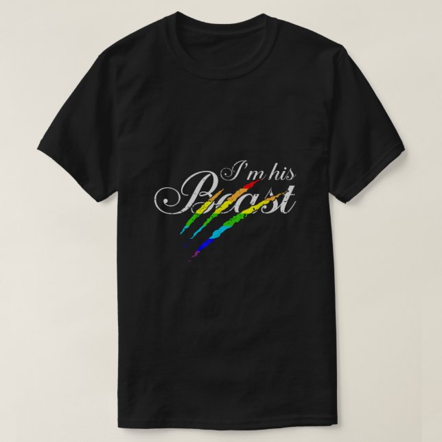 Awesome Couples Gay  I m His Beast LGBT Gift T-Shirt (Design Front)