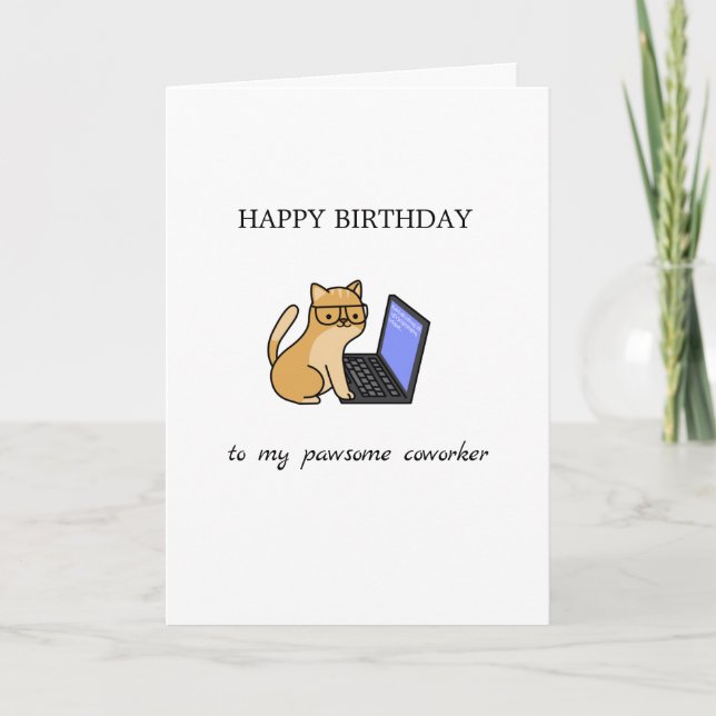 awesome coworker funny cute office cat birthday card (Front)
