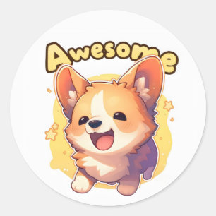 Awesome Cute Anime Dog Classic Round Sticker