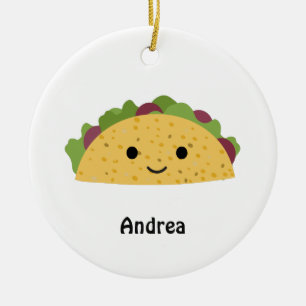 Awesome Cute Cartoon Kawaii Smiling Taco Ceramic Ornament