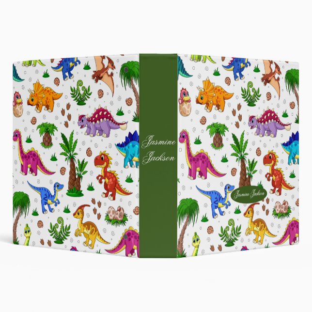 Awesome Cute Kids Green Colourful Dinosaur Binder (Background)