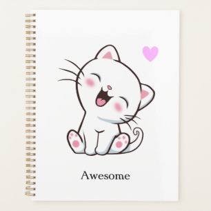 Awesome Cute Kitty Cat on White Planner