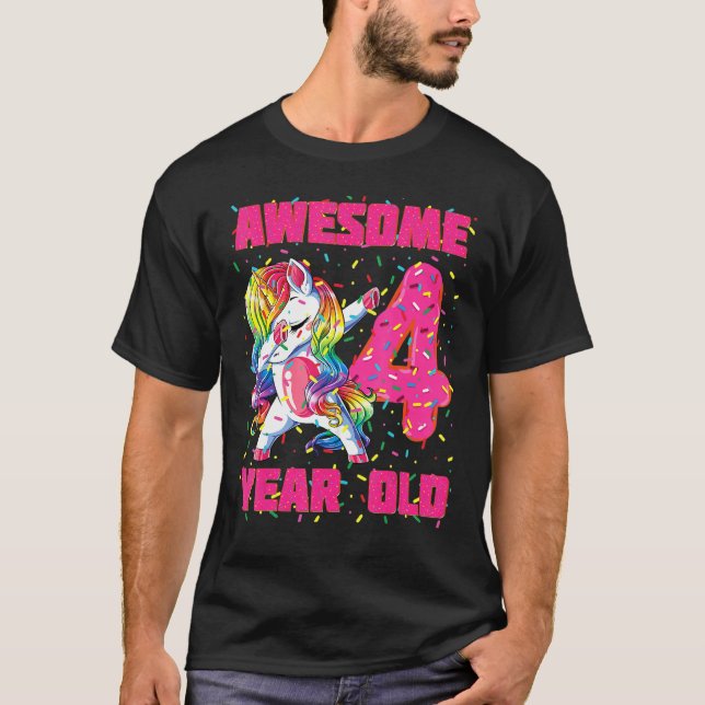 Awesome Dabbing Unicorn Doughnut's 4th Birthday 4  T-Shirt (Front)