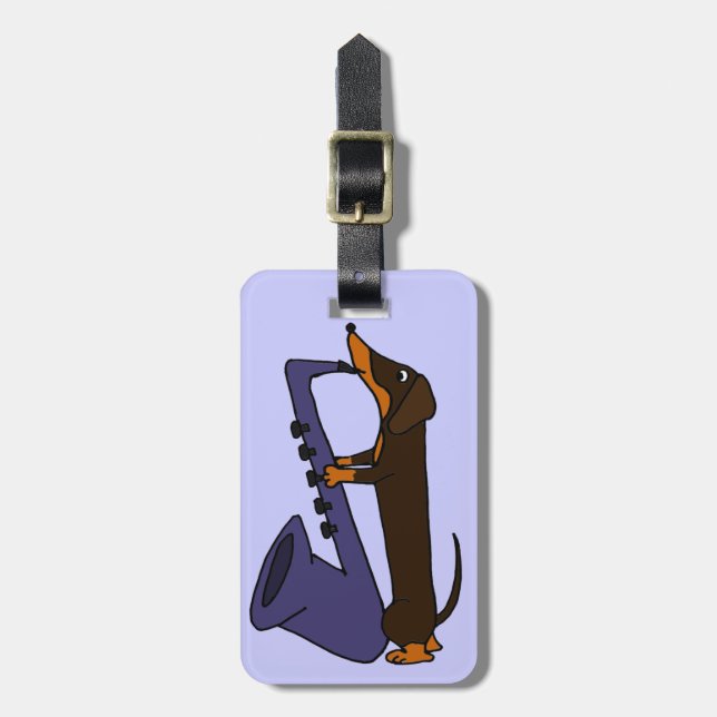 Awesome Dachshund Dog Playing Saxophone Luggage Tag (Front Vertical)