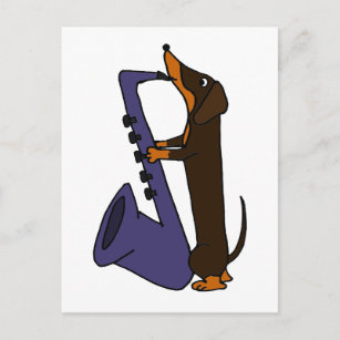Awesome Dachshund Dog Playing Saxophone Postcard