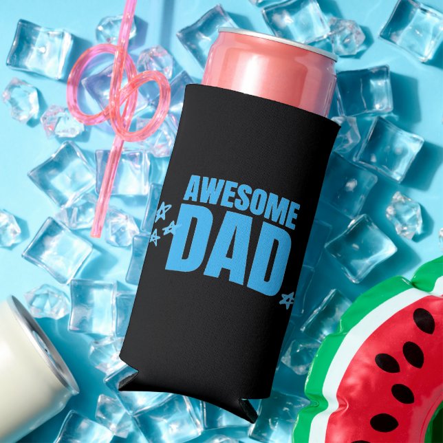 Awesome dad blue text black seltzer can cooler (In Situ Summer)