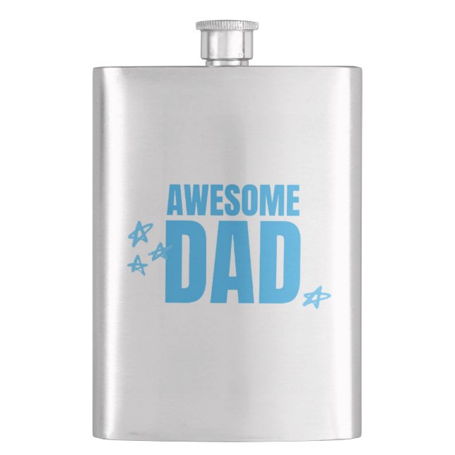 Awesome dad blue text hip flask (Front)