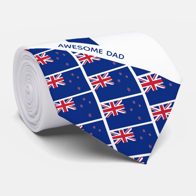 Awesome Dad NEW ZEALAND FLAG Monogram Tie (Rolled)