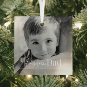 Awesome Dad Since 20XX Modern Simple Elegant Photo Glass Ornament