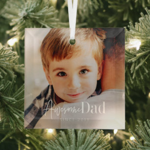 Awesome Dad Since 20XX Modern Simple Elegant Photo Glass Ornament