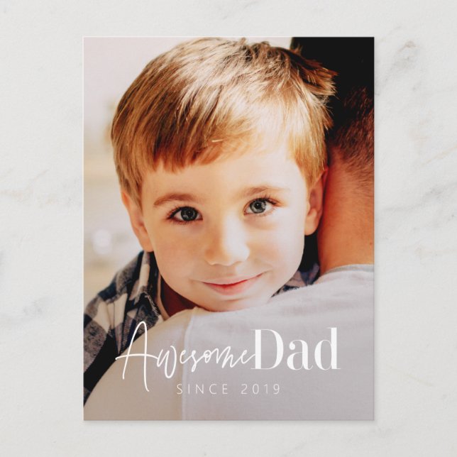 Awesome Dad Since 20XX Modern Simple Elegant Photo Holiday Postcard (Front)