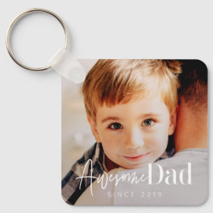 Awesome Dad Since 20XX Modern Simple Elegant Photo Keychain