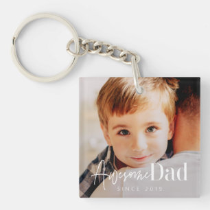 Awesome Dad Since 20XX Modern Simple Elegant Photo Keychain