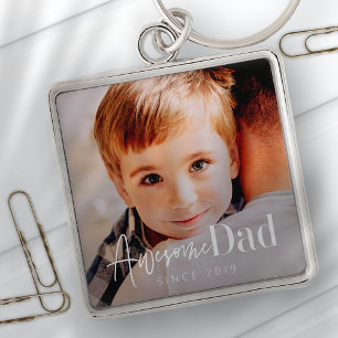 Awesome Dad Since 20XX Modern Simple Elegant Photo Keychain
