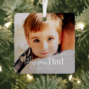 Awesome Dad Since 20XX Modern Simple Elegant Photo Metal Ornament