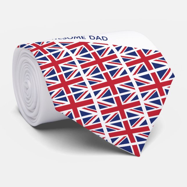 Awesome Dad UNION JACK UK FLAG Monogram  Tie (Rolled)