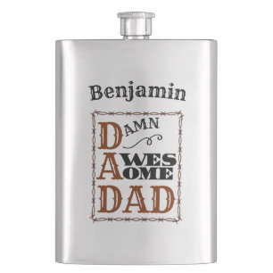 Awesome Dad Western Themed Custom Name Hip Flask