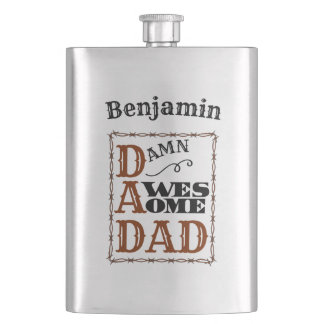 Awesome Dad Western Themed Custom Name Hip Flask