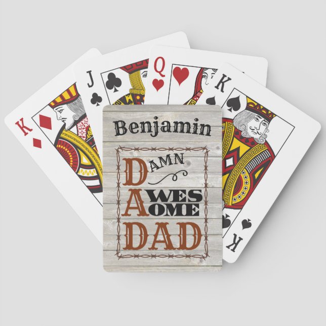 Awesome Dad Western Themed Custom Name Playing Cards (Back)