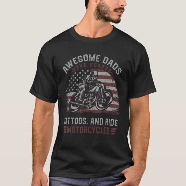 Awesome Dads Have Tattoos And Beards Fathersday  M T-Shirt (Front)