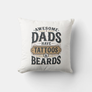 Awesome Dads Have Tattoos and Beards Vintage Shirt Throw Pillow