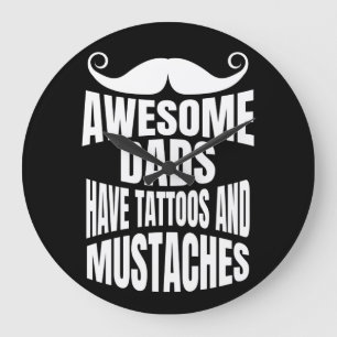 Awesome Dads Have Tattoos Black Round Wall Clock