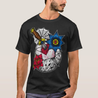 Awesome Dagger In The Heart Graphic Knife Artistic T-Shirt