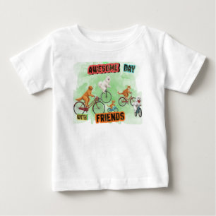 Awesome Day with Friends - Dogs and Cats on Bikes Baby T-Shirt