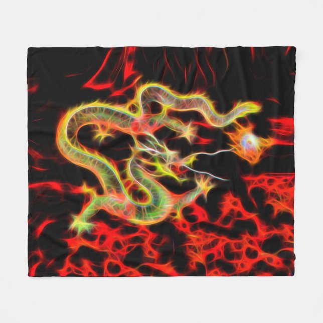 Awesome Dragon Fire on Lucky Energy Fleece Blanket (Front (Horizontal))