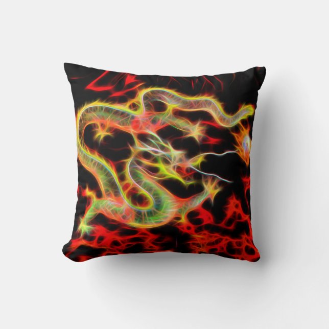 Awesome Dragon Fire on Lucky Energy Throw Pillow (Front)