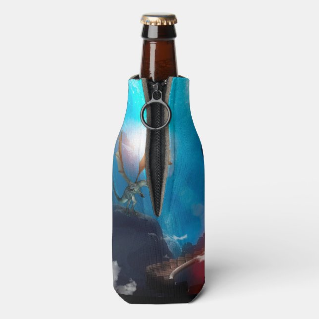 Awesome dragon with waterfalls bottle cooler (Bottle Back)