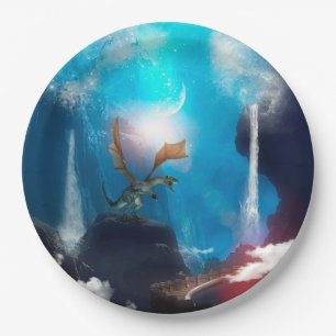 Awesome dragon with waterfalls paper plate