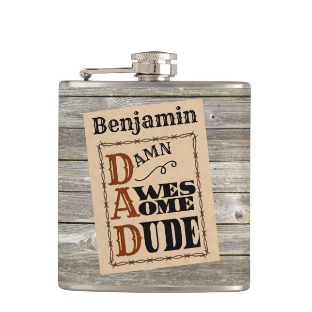 Awesome Dude Western Themed Custom Name Flask (Front)