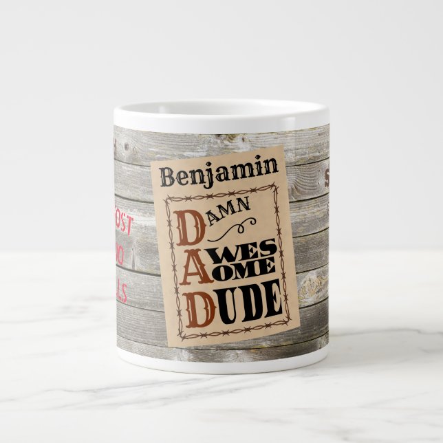Awesome Dude Western Themed Custom Name Large Coffee Mug (Front)