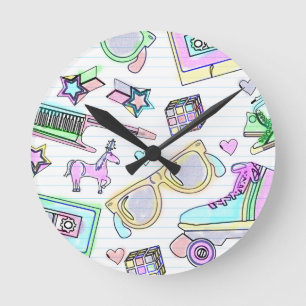 Awesome Eighties Coloring Book Pattern Round Clock