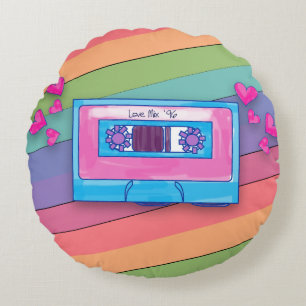 Awesome Eighties Rainbow Mixtape Music Logo Round Pillow