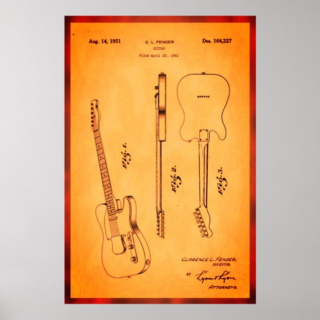 Awesome Electric Guitar Patent Art Cool and Retro Poster (Front)