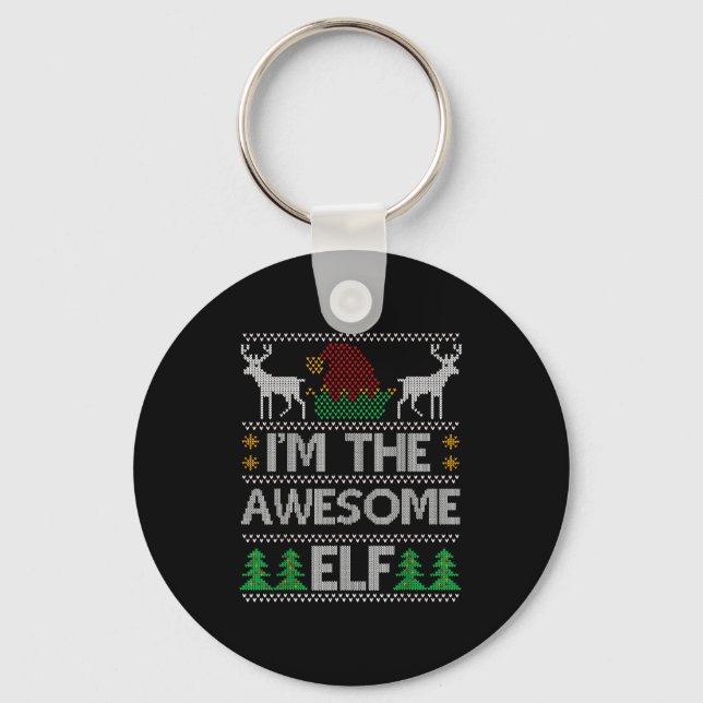 Awesome Elf Matching Family Group Christmas Party  Keychain (Front)