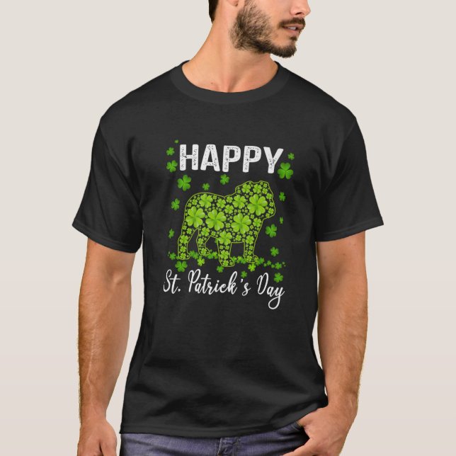 Awesome English Bulldog Saint Patrick's Day Dog Da T-Shirt (Front)