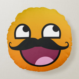 Awesome face with moustache Smiley Round Pillow