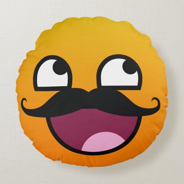 Awesome face with moustache Smiley Round Pillow (Front)